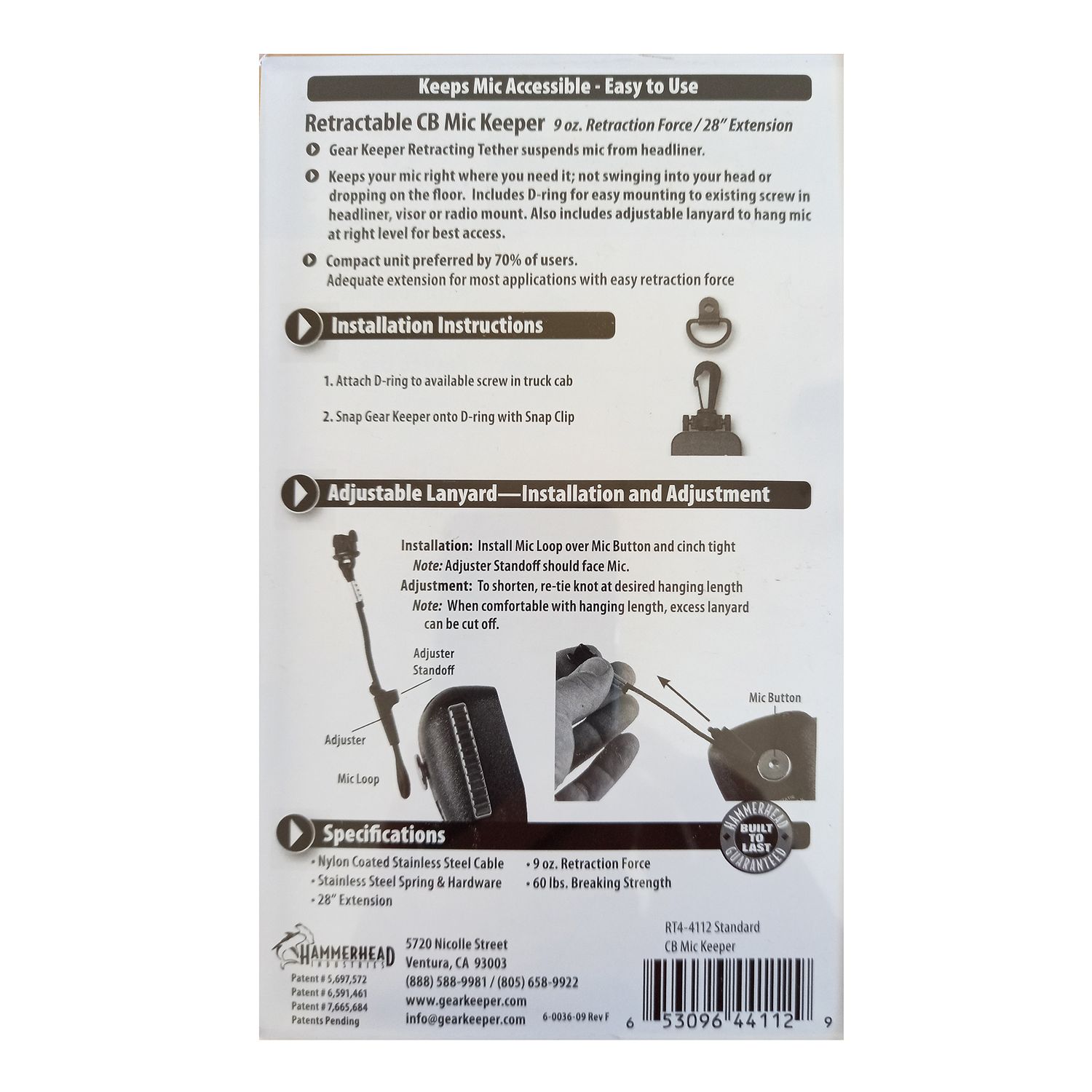 Suport pentru microfoane CB Gear Keeper RT4-4112 fotografia produsului View 3 L