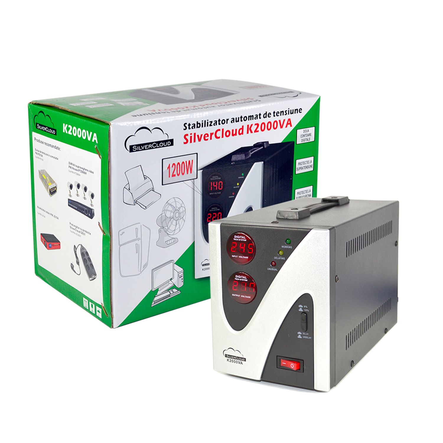 Stabilizator de tensiune SilverCloud 2000VA 1200W 9.1A fotografia produsului