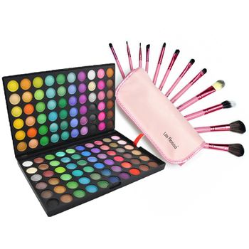 Kit 12 pensule machiaj cosmetic par natural-sintetic make-up profesional roz, trusa fard 120 profesional