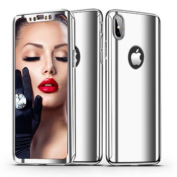 Husa telefon apple iphone xs, ofera protectie completa 360 ultrasubtire silver mirror + folie sticla