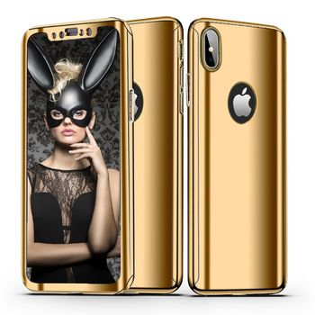Husa telefon Apple Iphone XS ofera protectie Completa 360 Ultrasubtire Gold Mirror + Folie Sticla elefant.ro imagine noua 2022