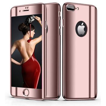 Husa telefon apple iphone 7 ofera protectie completa 360 ultrasubtire rose mirror + folie sticla