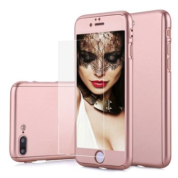 Husa telefon apple iphone 6 plus/ 6s plus ofera protectie 360° ultrasubtire full rose +folie sticla