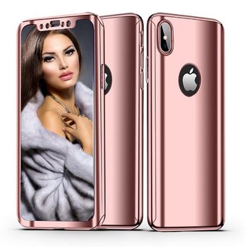 Husa telefon apple iphone xs ofera protectie completa 360 ultrasubtire rose mirror + folie sticla