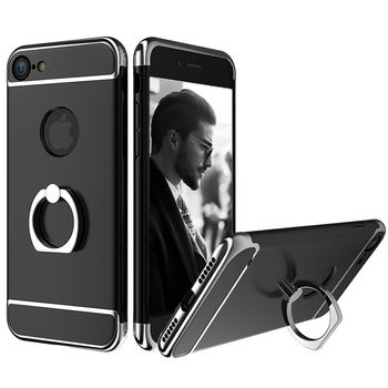 Set complet husa telefon iphone 7 ofera protectie 3in1 ultrasubtire - deluxe black ring + folie sticla