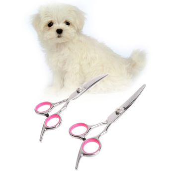 Foarfeca profesionla tuns curbata cosmetica animale - caini, pisici - 8 inch s pink up