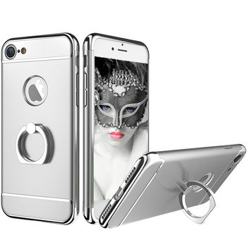 Set complet husa telefon iphone 7 ofera protectie 3in1 ultrasubtire - deluxe silver ring + folie sticla