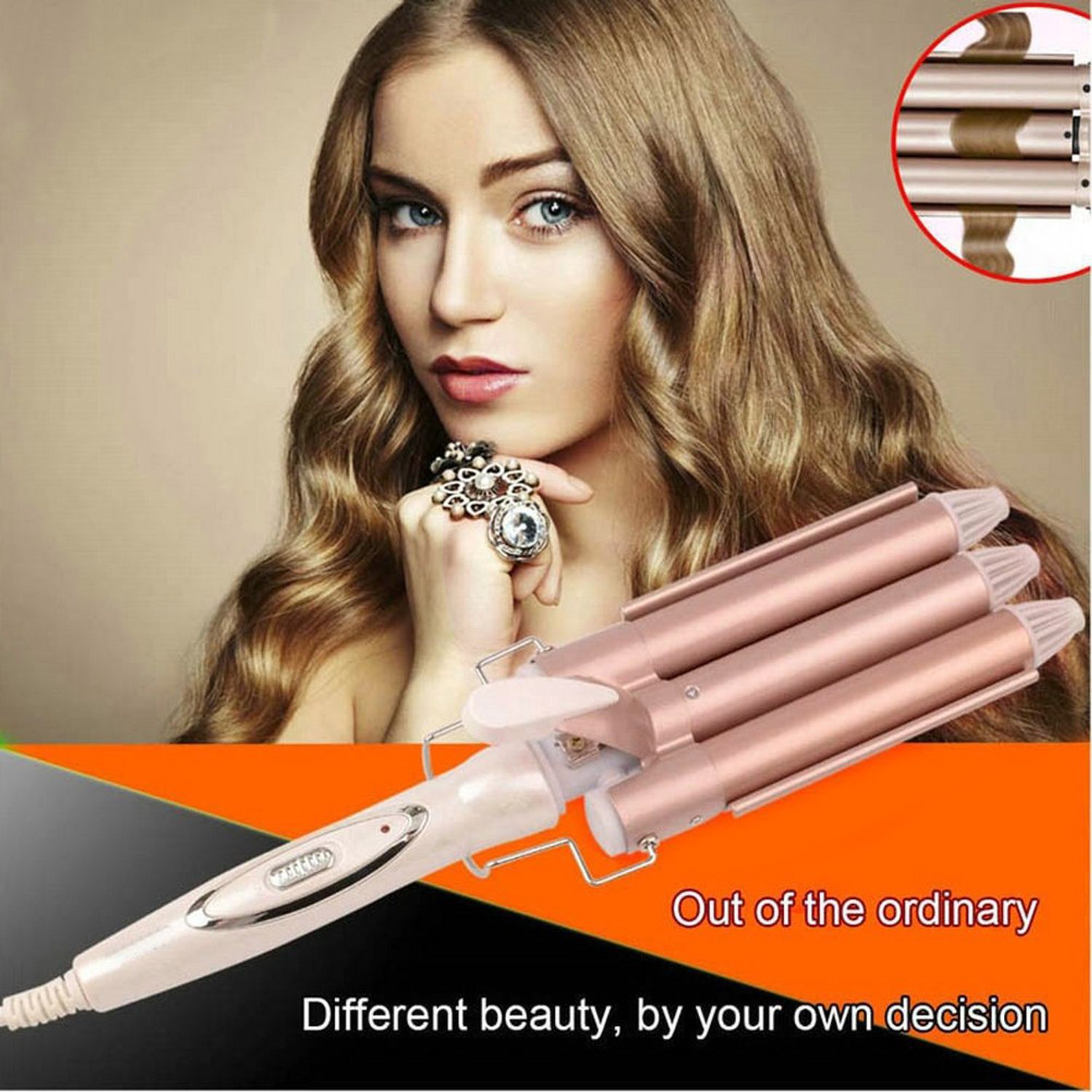 Ondulator Profesional Triplu Par 3 Tuburi 220 &deg;C, 50W, 21-30mm Grosime, Profesional Tourmaline Ceramic Rose Gold fotografia produsului View 6 L