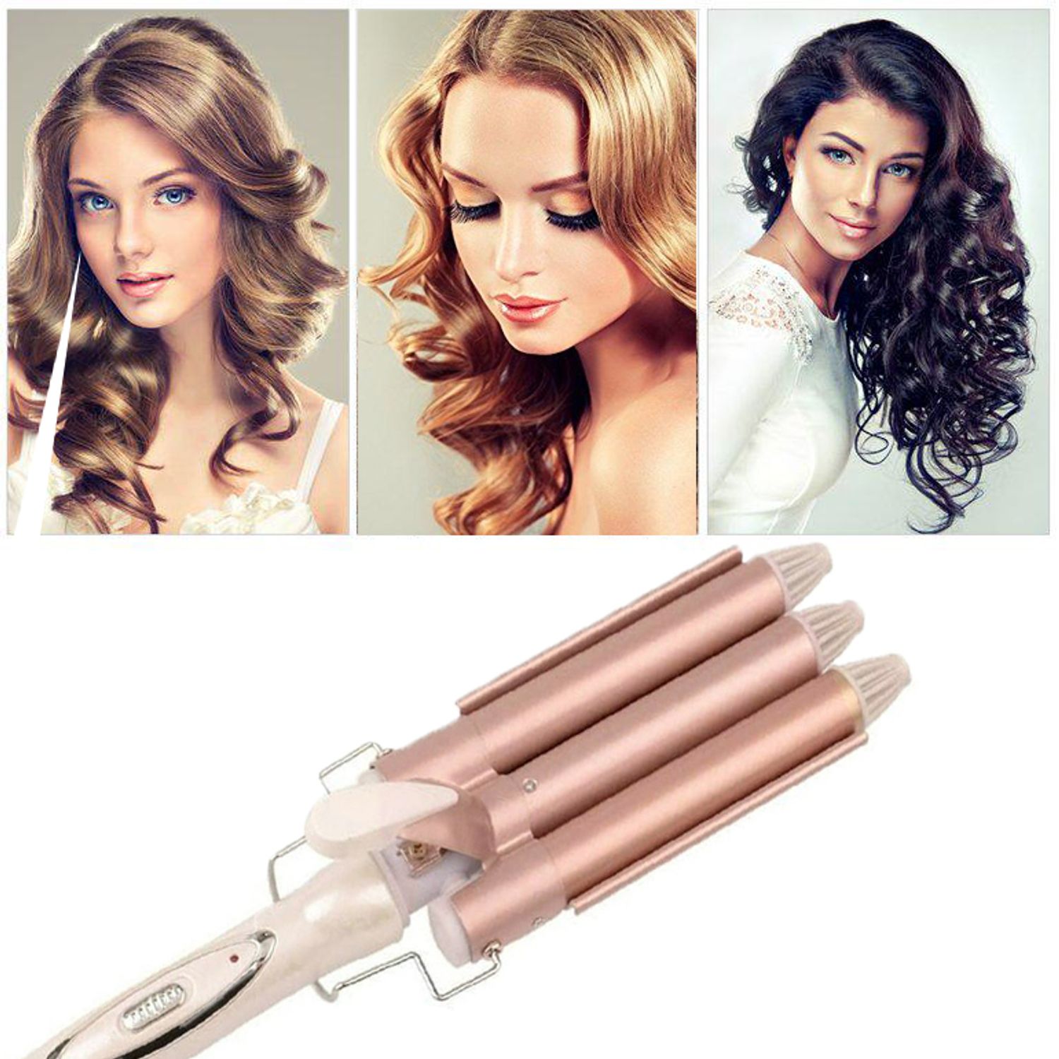 Ondulator Profesional Triplu Par 3 Tuburi 220 &deg;C, 50W, 21-30mm Grosime, Profesional Tourmaline Ceramic Rose Gold fotografia produsului