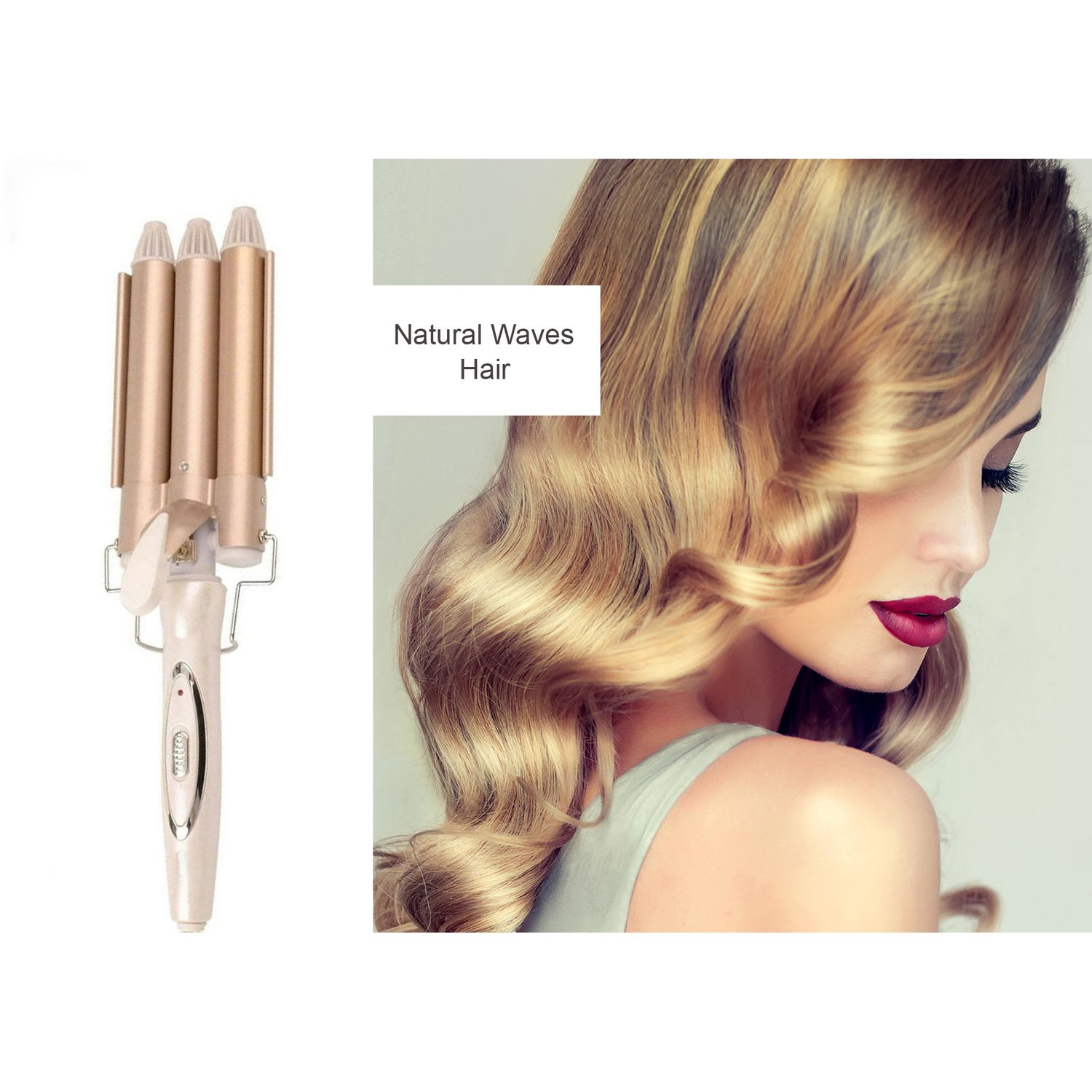 Ondulator Profesional Triplu Par 3 Tuburi 220 &deg;C, 50W, 21-30mm Grosime, Profesional Tourmaline Ceramic Rose Gold fotografia produsului View 11 L
