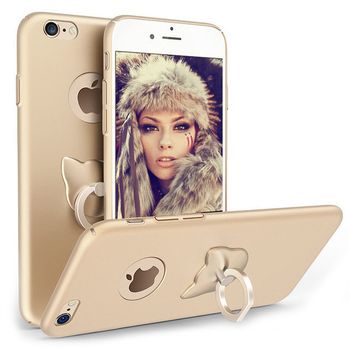 Husa telefon iphone 8 plus ofera protectie 3in1 ultrasubtire silk gold cat ring