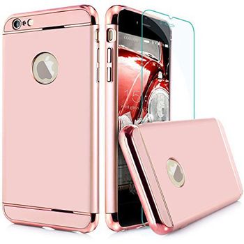 Set complet husa telefon iphone 6 plus/6s plus ofera protectie 360° 3in1 ultrasubtire rose + folie sticla