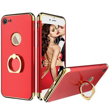 Set complet husa telefon iphone 7 protejeaza teelfonul 3in1 ultrasubtire - lux red g ring si folie sticla