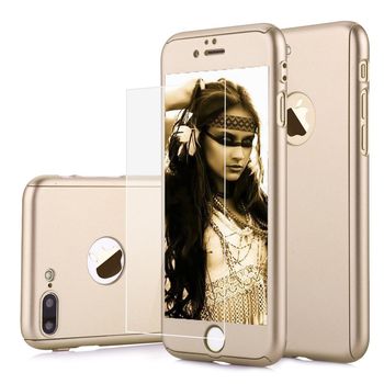 Husa telefon iphone 7 360 degree ultra subtire + folie sticla - gold matte