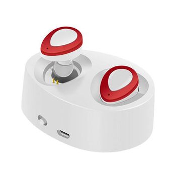 Casti mini twins true wireless stereo bluetooth 4.1 fara fir in-ear earphone cu stand incarcare white-red