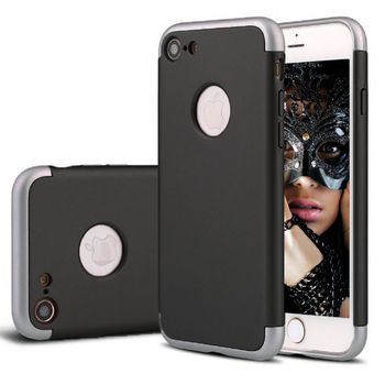 Set complet carcasa telefon apple iphone 7 3in1 ultra subtire black s matte line + folie sticla