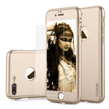 Husa telefon iphone 8 360 degree ultra subtire + folie sticla - gold matte