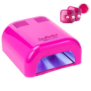 Set manichiura lampa uv 36 w roz fuchsia unghii abs totulperfect, 4 neoane uv + 3 geluri uv color totulperfect