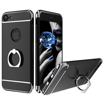 Set complet husa telefon iphone 7 plus ofera protectie 3in1 ultrasubtire - deluxe black ring+ folie sticla
