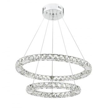 Candelabru pendul lumina led rotund, pandantiv de cristal din sticla, cu doua inele (40 + 60cm) totulperfect