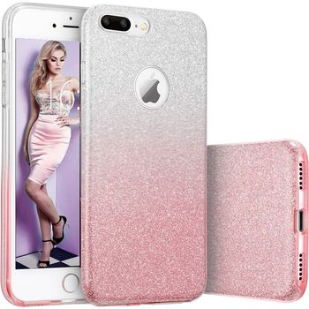 Husa telefon iphone 7 ofera protectie glitter shine degradee silver-pink