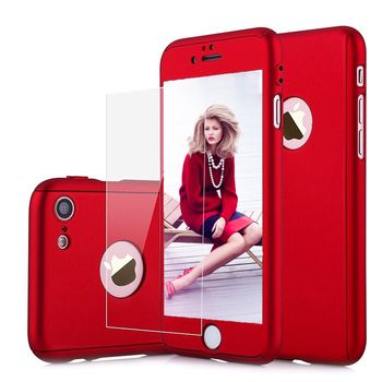 Set husa carcasa telefon iphone 7 plus protejeaza 360° ultrasubtire folie sticla - red