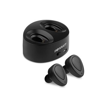 Casti mini twins true wireless stereo bluetooth 4.1 fara fir in-ear earphone cu stand incarcare black