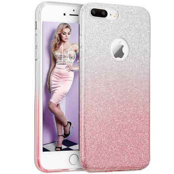Husa telefon iphone 7 plus ofera protectie glitter shine degradee silver-pink