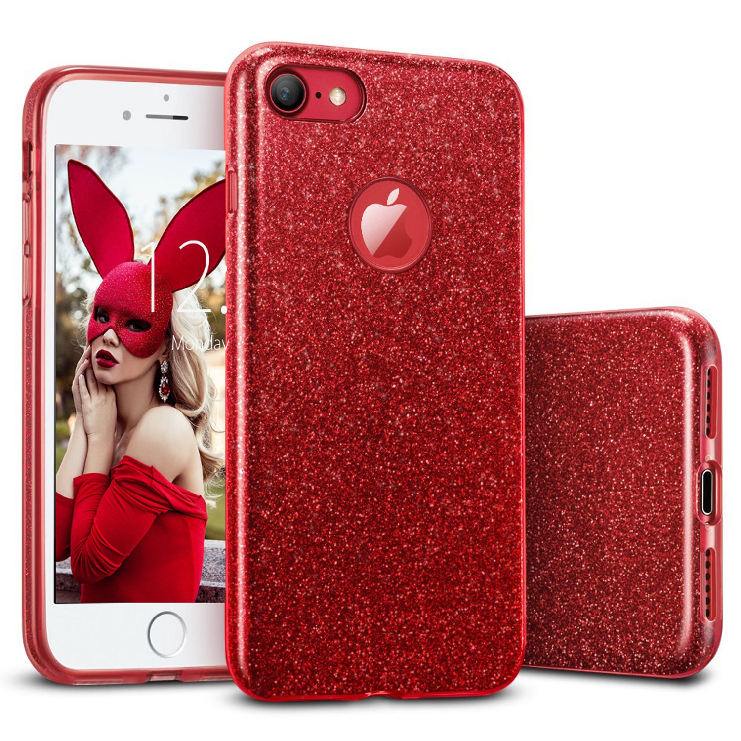 Husa telefon Apple Iphone 7 ofera protectie Glitter Shine Red fotografia produsului