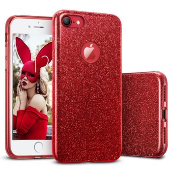 Husa telefon apple iphone 7 ofera protectie glitter shine red