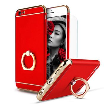 Husa telefon iphone 6/6s offera protectie 360° 3in1 ultrasubtire - red matte g ring + folie