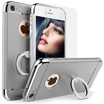 Carcasa completa telefon apple iphone 6 plus/6s plus 3in1 ultrasubtire grey matte g ring + folie sticla securizata