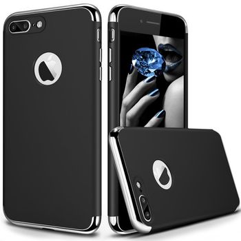 Set complet carcasa telefon iphone 7 plus ofera protectie 3in1 ultrasubtire luxury s black matte si folie sticla