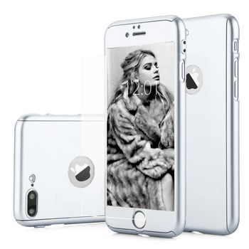 Husa telefon iphone 7 plus ofera protectie 360° ultrasubtire + folie sticla silver