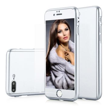 Husa telefon apple iphone 7 plus ofera protectie 360° ultrasubtire full silver +folie sticla