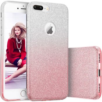 Husa telefon iphone 6 plus/ 6s plus ofera protectie glitter shine degradee silver-pink