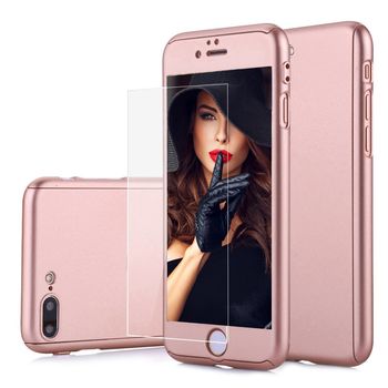 Husa telefon apple iphone 7 plus ofera protectie 360° ultrasubtire full rose +folie sticla