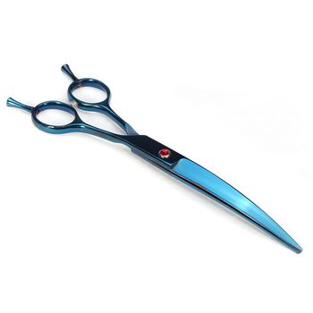Foarfeca profesionla tuns curbata cosmetica animale - caini, pisici - 18cm blue