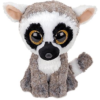 Jucarie de plus moale ty, beanie boos, lemurul linus, gri/alb, 15 cm