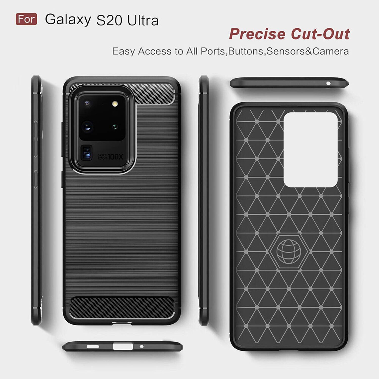 Husa Techsuit - Carbon Silicone - Samsung Galaxy S20 Ultra - Black fotografia produsului View 3 L