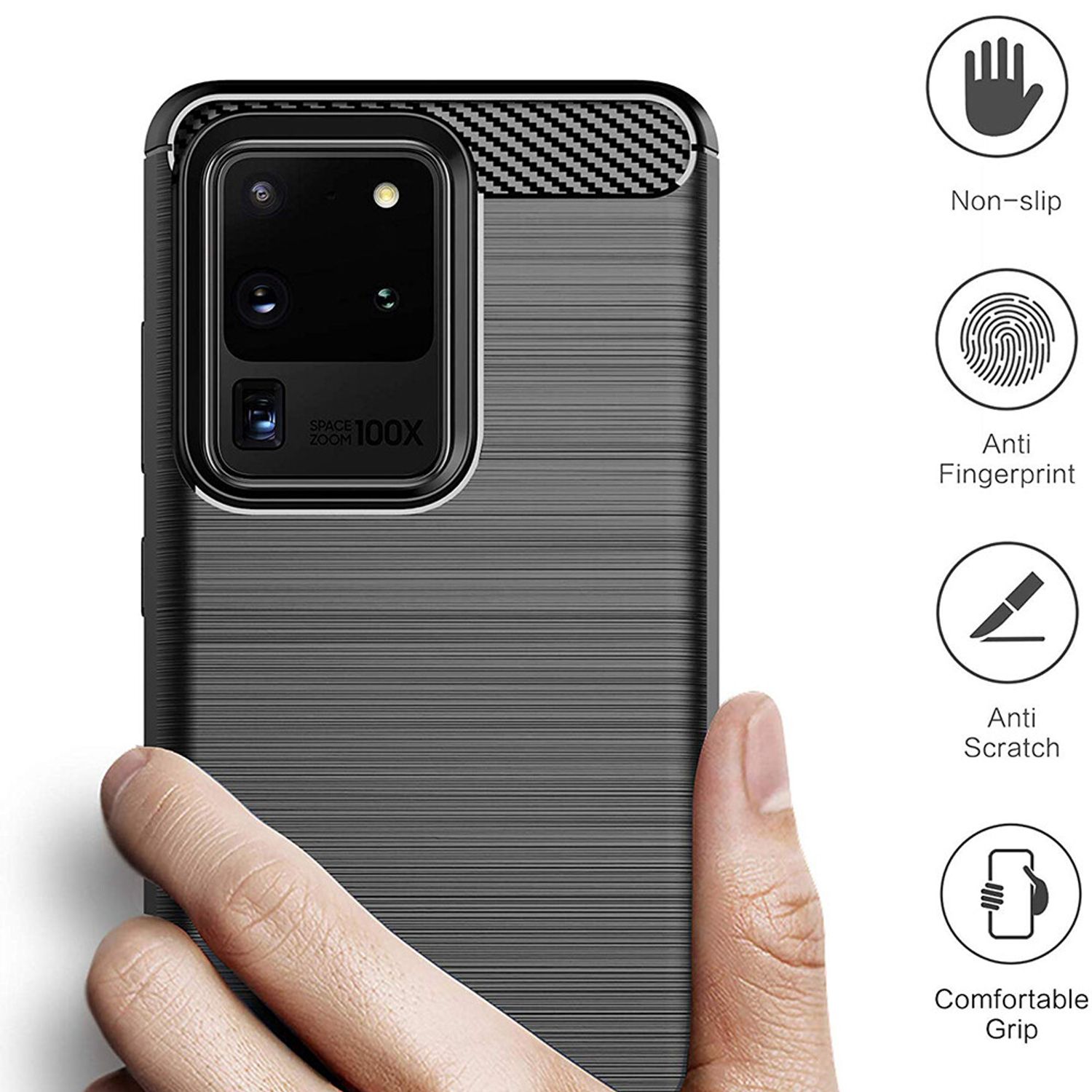 Husa Techsuit - Carbon Silicone - Samsung Galaxy S20 Ultra - Black fotografia produsului View 2 L
