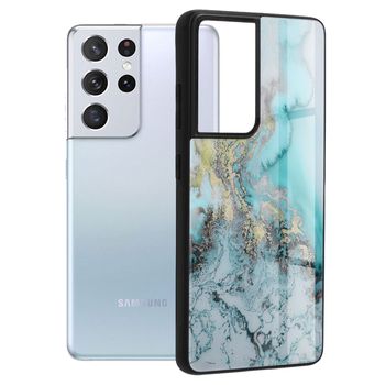 Husa cu spate din sticla techsuit - glaze series - samsung galaxy s21 ultra - blue ocean