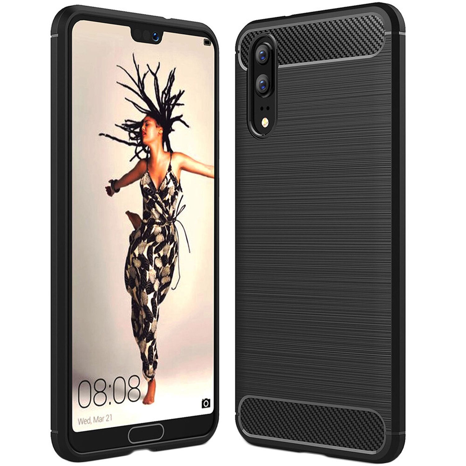 Husa Techsuit - Carbon Silicone - Huawei P20 - Black fotografia produsului