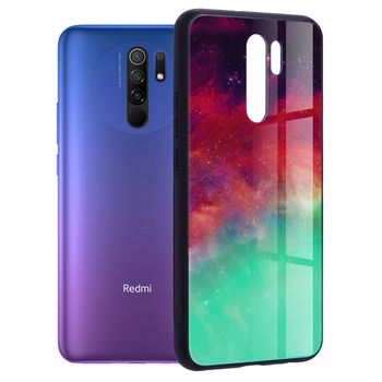 Husa cu spate din sticla techsuit - glaze series - xiaomi redmi 9 - fiery ocean