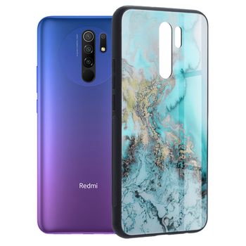 Husa cu spate din sticla techsuit - glaze series - xiaomi redmi 9 - blue ocean