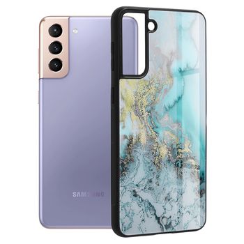 Husa cu spate din sticla techsuit - glaze series - samsung galaxy s21 plus - blue ocean