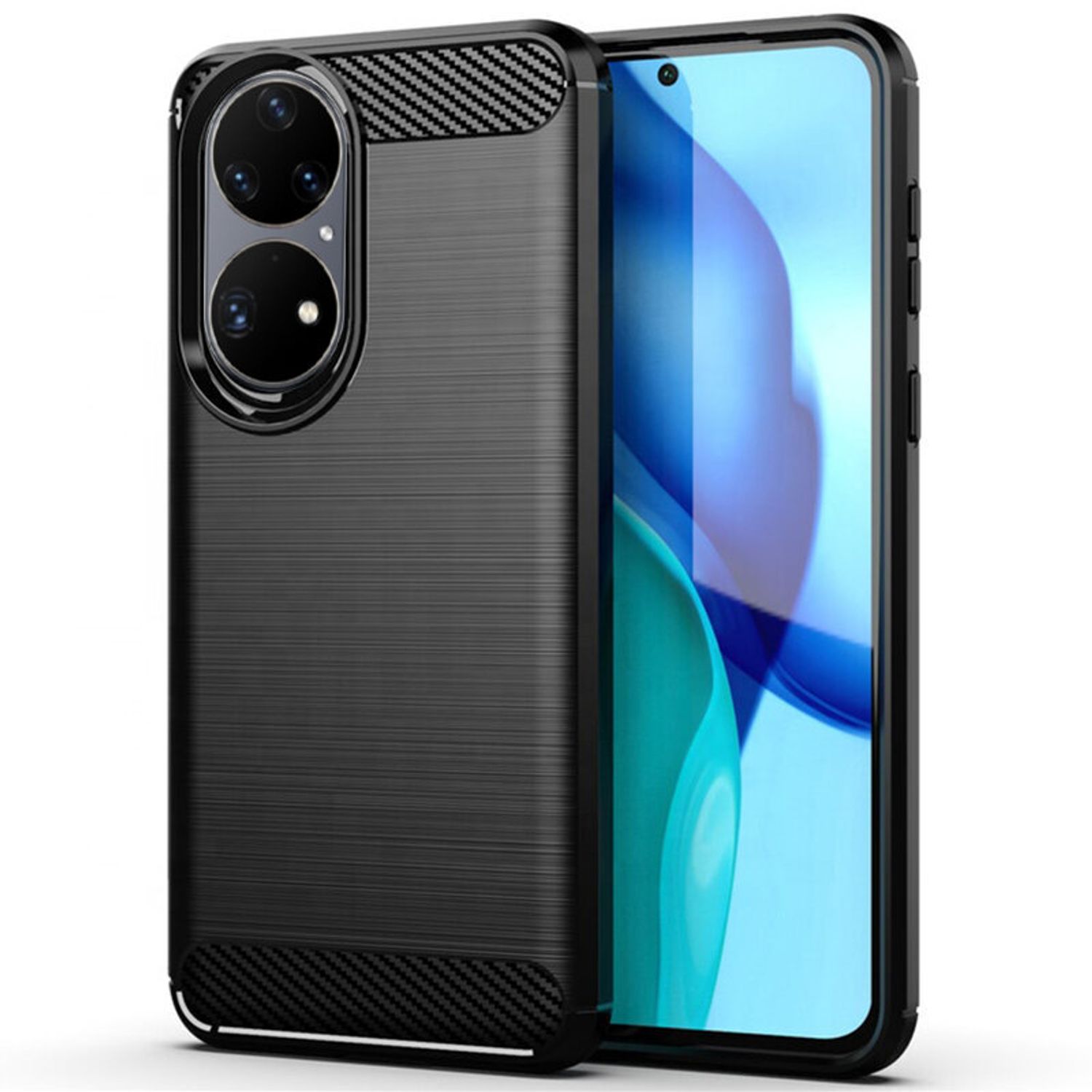 Husa Techsuit - Carbon Silicone - Huawei P50 Pro - Black fotografia produsului