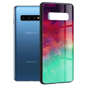 Husa cu spate din sticla techsuit - glaze series - samsung galaxy s10 - fiery ocean