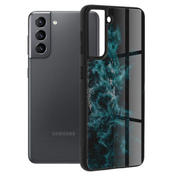 Husa cu spate din sticla techsuit - glaze series - samsung galaxy s21 - blue nebula