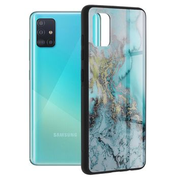 Husa cu spate din sticla techsuit - glaze series - samsung galaxy a51 - blue ocean